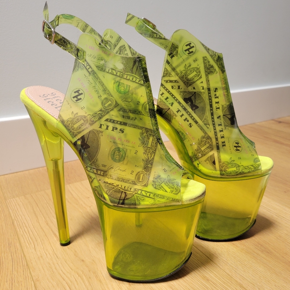 Hella Heels Dancing Dollar$ Stiletto Lime - Picture 10 of 16